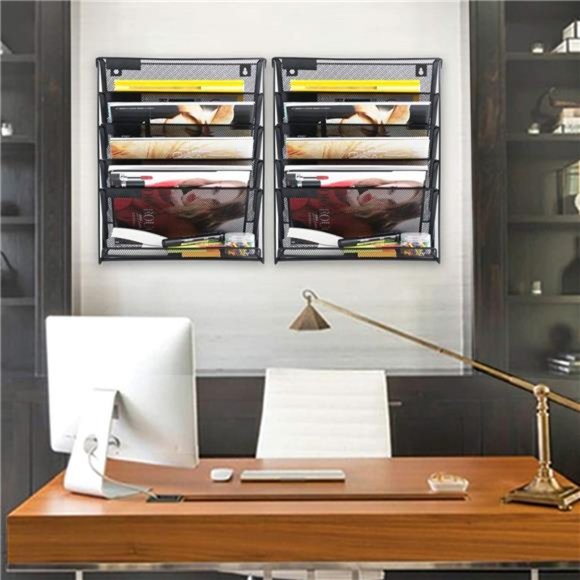 2 Pack Wall File Organizer, 6-Tier Wall Mount Paper Holder Vertical File Rack - Picture 3 of 7